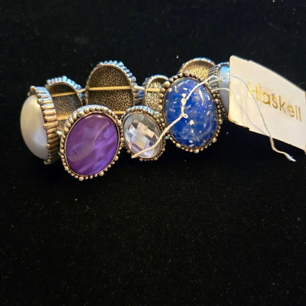 NWT Haskell Stone Stretch Bracelet Blue Purple Pearl Silver Tone